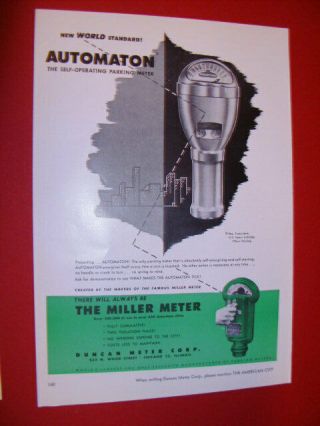 1948 World Standard Automaton The Miller Duncan Parking Meter Sales Art Ad