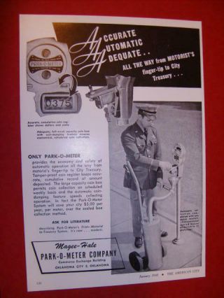 1948 Accurate Automatic Mcgee - Hale Park - O - Meter Parking Meter Sales Art Ad