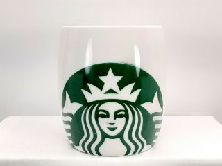 Starbucks 2010 Large Mermaid Siren Logo White Green Barrel 14 Oz Coffee Mug
