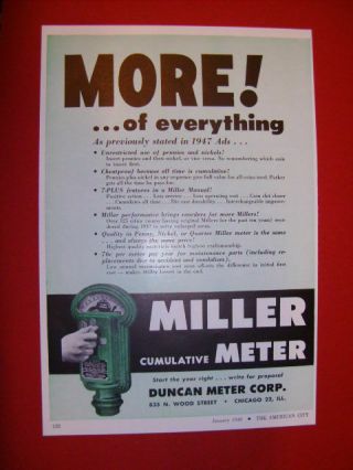1948 More.  Of Everything Duncan Miller Cumulative Parking Meter Sales Art Ad