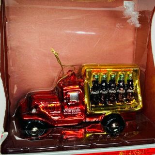 1997 Coca Cola Christmas Blown Glass Ornament Delivery Truck W/box