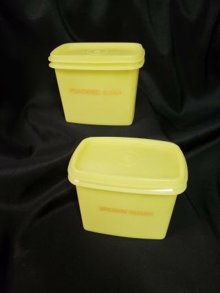 Set Of 2 Vintage Tupperware 1243 Yellow Shelf Saver Storage Containers With Lids