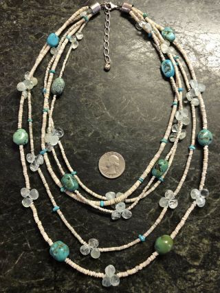 Jay King Sterling Silver 5 Strand Turquoise Aquamarine Heishi Necklace 925 Dtr