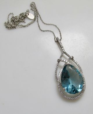 Stauer Sterling Silver Large Blue Glass Necklace Estate