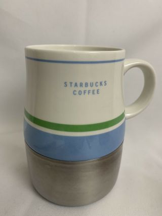 Starbucks 2005 Coffee Mug Ceramic/stainless Steel Blue/green 16 Oz.