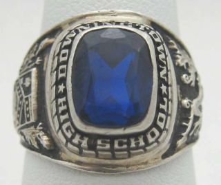 Rich Blue Spinel Downingtown High School 1980 Sterling Silver Class Ring,  Size 8