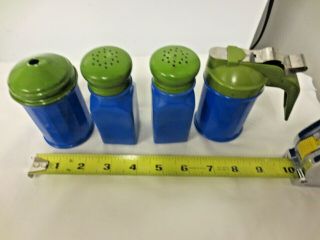 4 - Pc Gemco Usa Vintage Blue Glass Salt/pepper Shakers/syrup/sugar Set