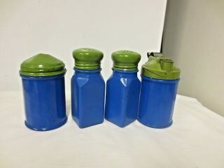 4 - pc Gemco USA Vintage Blue Glass Salt/Pepper Shakers/Syrup/Sugar Set 3