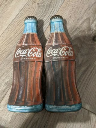 2 Coca Cola Coke Trademark Brand Bottle Shaped Tin Box 1996
