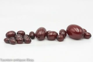 Cherry Dark Amber Bakelite Large Small Oval Beads Loose With Screw Clasp 27.  3 G