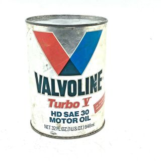 Vintage Valvoline Turbo V Hd Sae 30 Motor Oil 1 Qt.  Can Full & Ashland