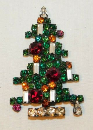 Weiss Designer Signed Rhinestone Christmas Tree Pin Brooch Silver Back