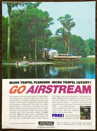 1974 Airstream Travel Trailer Print Ad Lake Wood Panel Station Wagon Camp Boat