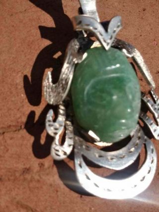 Taxco Necklace Pendant Carved JADE Warrior Face Sterling Mayan Aztec Mexican 3
