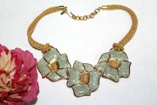 Monet Signed Couture High End Runway Green Enamel Necklace Nd5