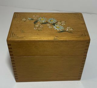 Vtg Wood Recipe Box W/hand Painted Flowers