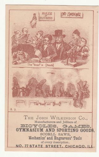 John Wilkinson Co Bicycles Games Gymnasium Sporting Goods Chicago Card C1880s