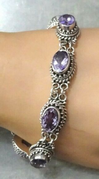 Sterling Silver Toggle Bracelet With Purple Amethyst Settings - Retired Qvc