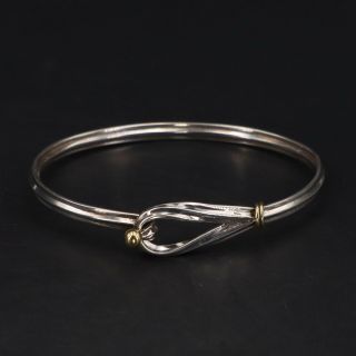 Sterling Silver & 18k Gold Tiffany & Co Hook & Eye Loop 7 " Bangle Bracelet - 13g
