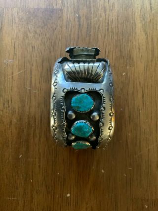 Native American Sterling Silver Turquoise Watch Cuff Bracelet Cw Stamp