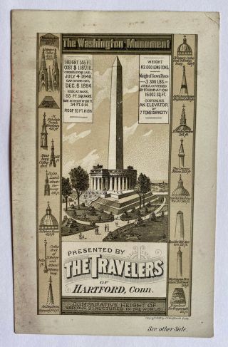Late 1800’s Trade Card The Travelers Insurance Of Hartford Connecticut Ct