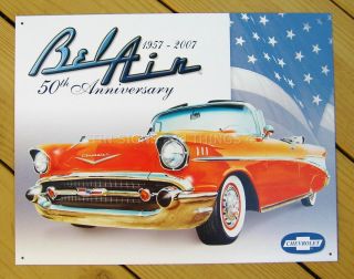 1957 50 Chevy Bel Air Ad Tin Sign Vtg Red Chevrolet Garage Metal Wall Decor 1395
