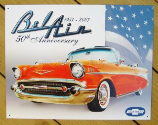 1957 50 Chevy Bel Air ad TIN SIGN vtg red chevrolet garage metal wall decor 1395 2