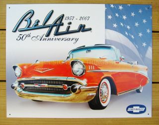 1957 50 Chevy Bel Air ad TIN SIGN vtg red chevrolet garage metal wall decor 1395 3