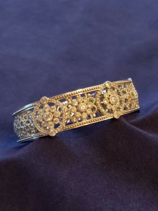 Sparkly Ornate Floral Judith Ripka Cz Sterling Silver Hinged Cuff Bracelet Avg