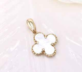 Solid 14k Yellow Gold & White Mother Of Pearl 4 Leaf Clover (11mm) Pendant,