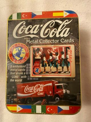 Coca Cola Collector Cards - - Metal - - Coca Cola - - Set Of 10 In Tin  (1996)