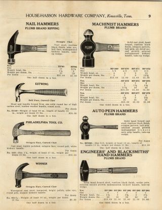 1924 Paper Ad Plumb Brand Hammer Machinist Estwing Auto Pein Brick Farrier