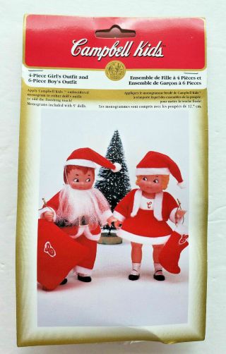 Vintage 1995 Fibre Craft Campbell Soup Kids Christmas Outfits For Boy And Girl