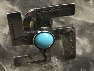 Vintage Navajo Sterling Whirling Logs Tie Tac W/ Turquoise