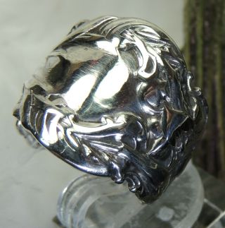 Vintage Engraveable Lily Flower Sterling Silver 0.  925 Spoon Ring Size 8