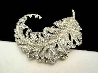 Stunning Vintage Huge 3 - 1/4 " Silver Tone Pave Clear Rhinestone Brooch Pin M4