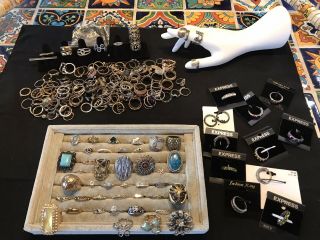 Huge 1.  6 Lbs Vintage To Costume Rings Some Sterling Silver