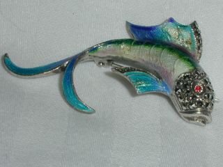 Vintage Alice Caviness Germany Sterling Enamel Koi Fish Brooch