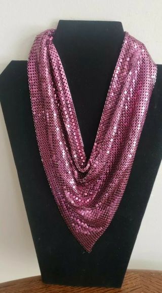 Vtg Whiting & Davis Two Tone Pink And Silver Mesh Bib Necklace Disco