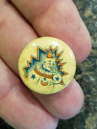 Early Celluloid Pinback Button Pin W Circus Clown,  St Louis Button Co Maker