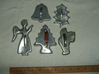 Vingage Aluminum Cookie Cutters Set Of 5 Santa / Bell / Holly Leaf