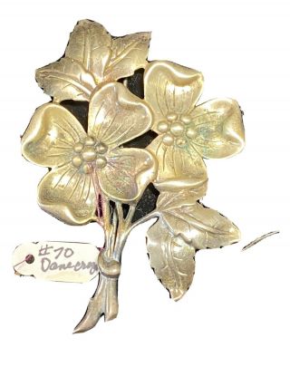 Large Vintage Danecraft Sterling Silver Dogwood Flower Brooch Pin 3.  25 "