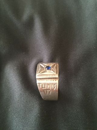 Ww2 Soldier Trench Art Ring - Sterling Silver / Blue Stone