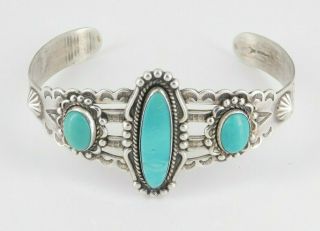 Vintage Southwestern Bell Trading Post Sterling Silver Turquoise Cuff Bracelet