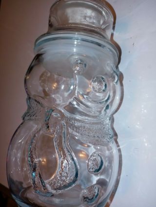 Clear Glass Snowman Jar With Top Hat Lid Candy/cookie Jar Peanuts Holiday Server