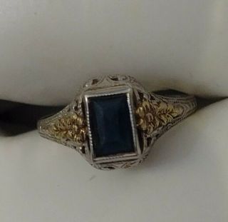 Vintage Pinkie Ring 10k Two - Tone Yellow Gold On White Gold With Sapphire Size 5