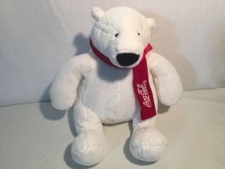 10” Authentic Coca - Cola Branded Polar Bear W/scarf,  Stuffed/plush,  White 2011