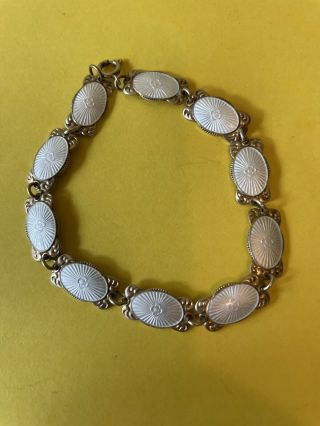Vintage Norwegian Arne Nordlie Sterling Silver Guilloche Enamel Bracelet 7”