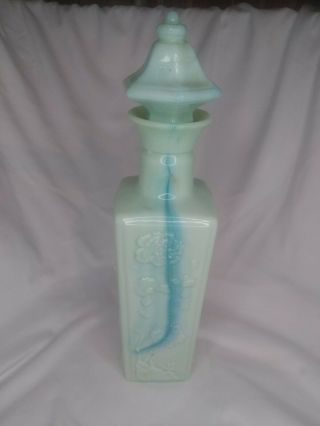 Jim Beam ' s Vintage Jade Green and Blue Teal Milk Glass Decanter Empty 2
