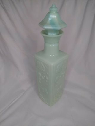 Jim Beam ' s Vintage Jade Green and Blue Teal Milk Glass Decanter Empty 3